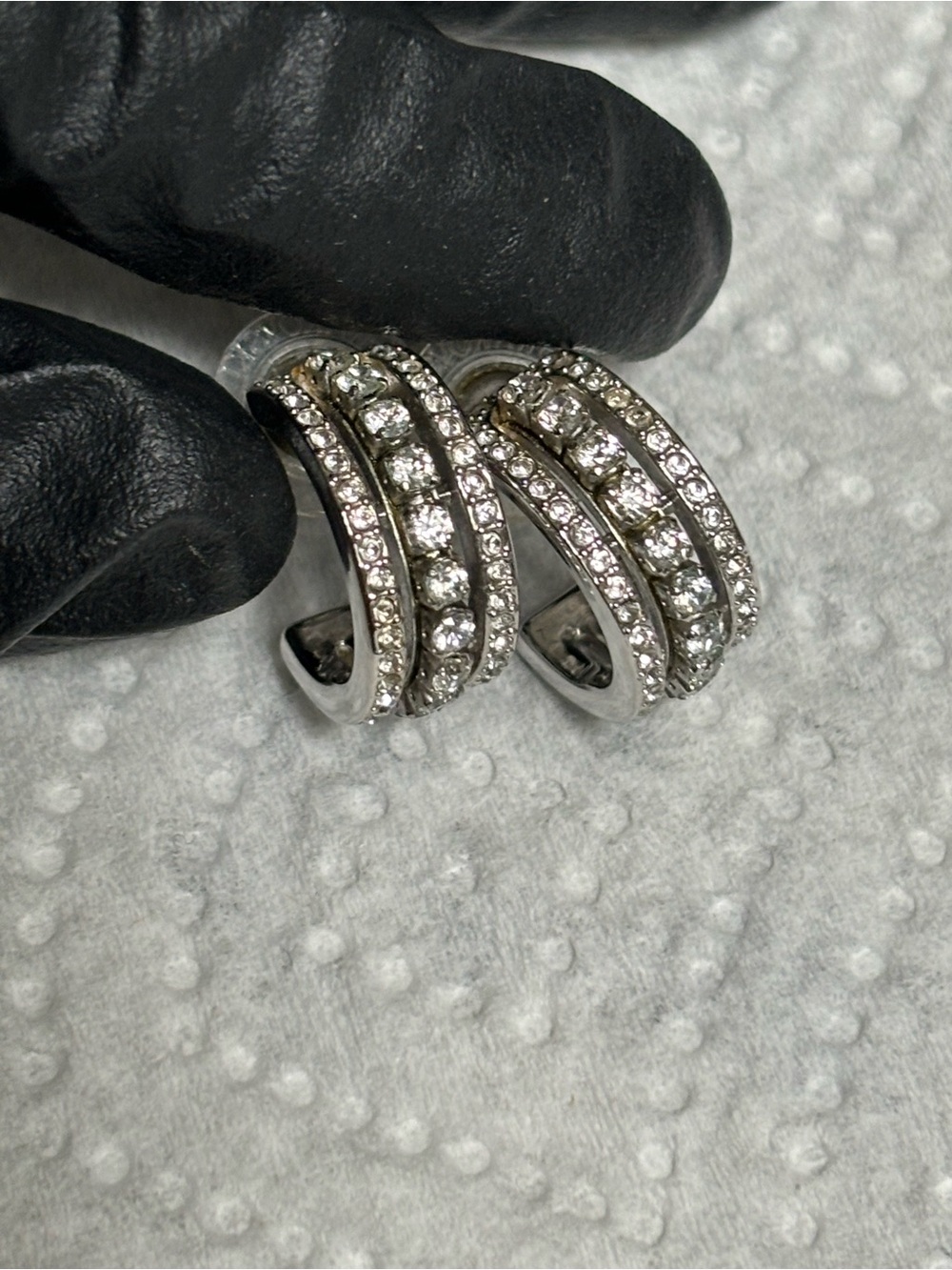 ✨Swarovski Silver-Tone Clear Crystal Triple-Row Earrings✨